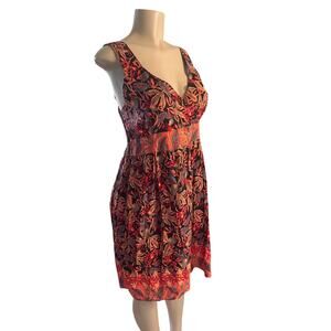 Vintage 1980s Women M Rainbow Jo Printed Dress Hawaii Red Pink Floral Rayon